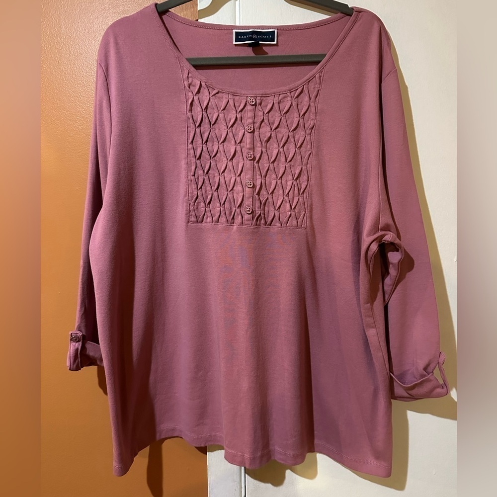 Karen Scott 3/4 Sleeve Mauve Pink Shirt Size 3x EXCELLENT CONDITION.